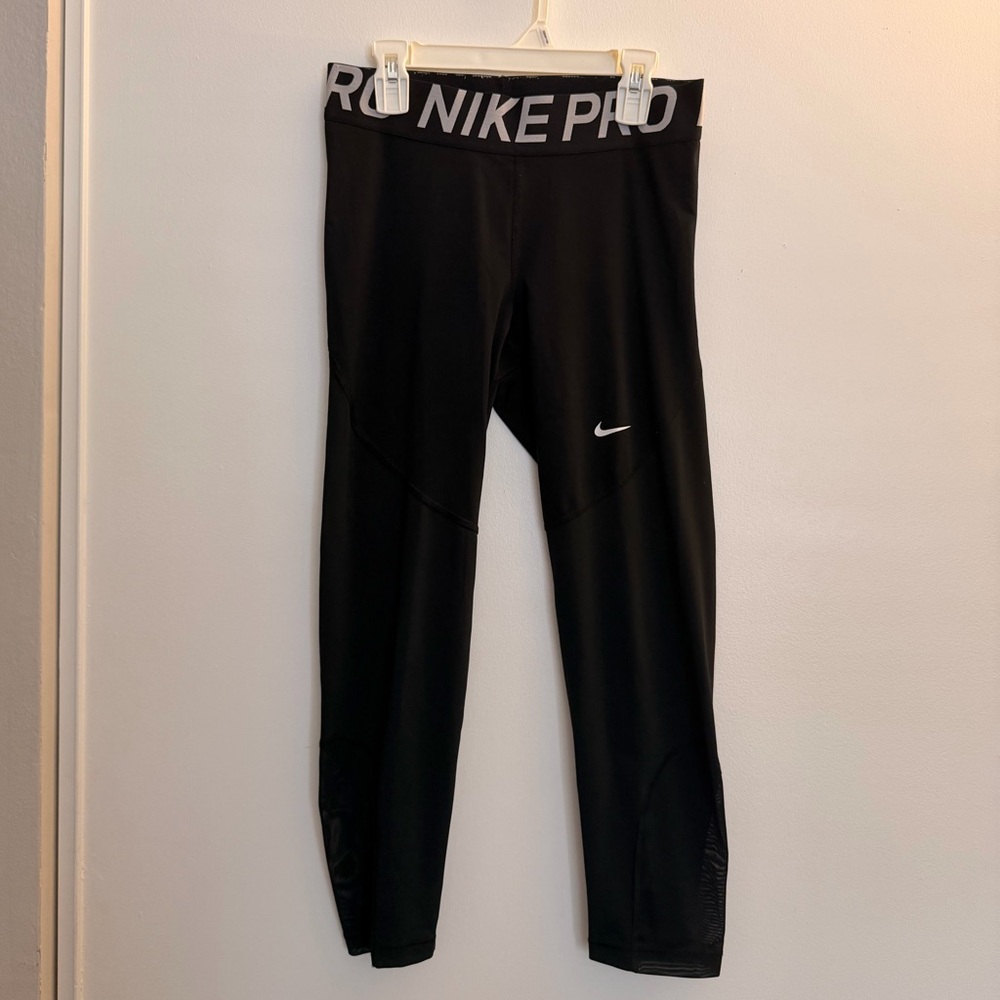 Nike Women Mesh Panel Black Leggings Size M